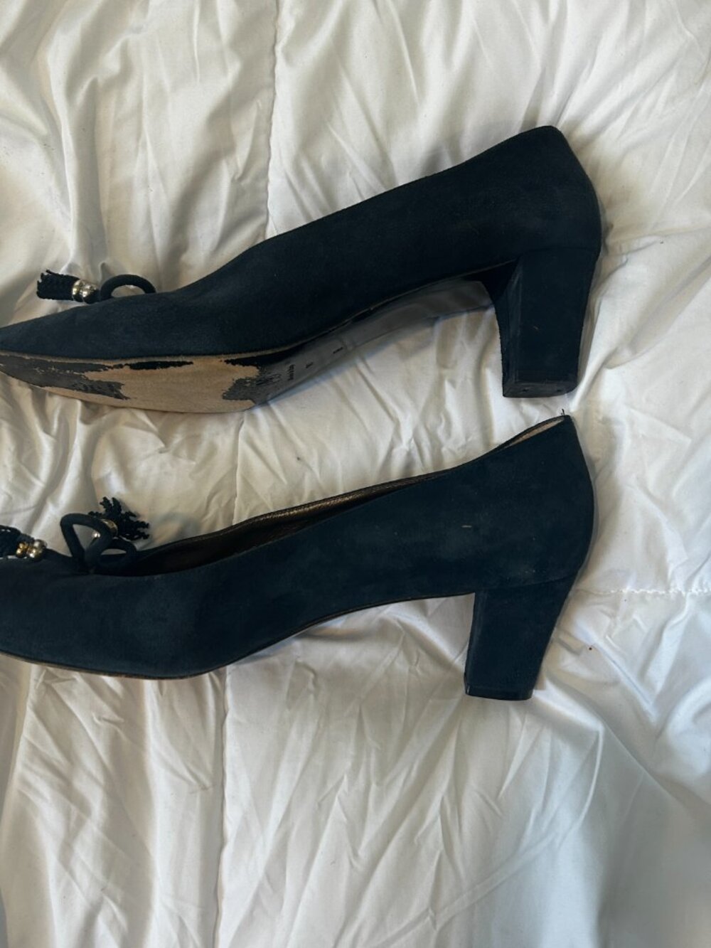 BRUNO MAGLI Authentic Vintage Women's Navy Suede Pumps in Size 10 Made in Italy - Picture 7 of 8